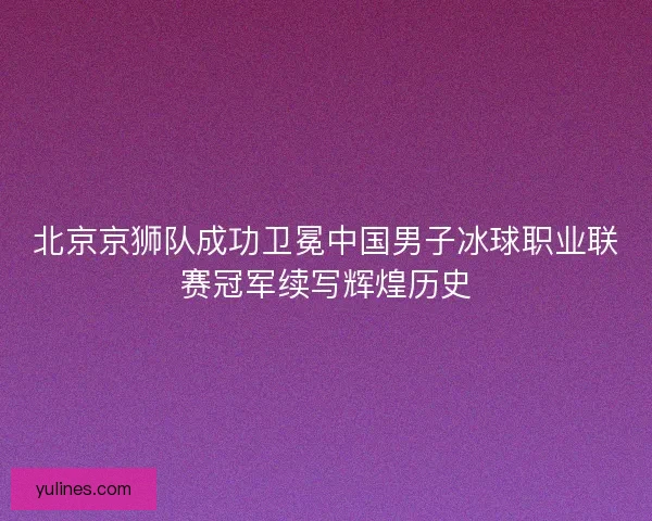 北京京狮队成功卫冕中国男子冰球职业联赛冠军续写辉煌历史